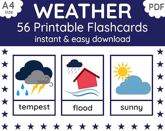 56 WEATHER Flashcards | Temperature Flashcards (*F and *C) | Printable Flashcards | Flashcards for Kids | English Teaching