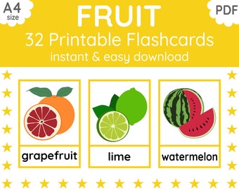 32 FRUIT Flashcards | Printable Flashcards | Flashcards for Kids | English Teaching