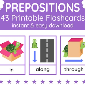 43 PREPOSITIONS Flashcards | Prepositions of Place and Movement | Printable Flashcards | Flashcards for Kids | English Teaching