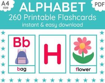 260 ALPHABET Flashcards | Uppercase & Lowercase Letters | Printable Flashcards | Flashcards for Kids | English Teaching