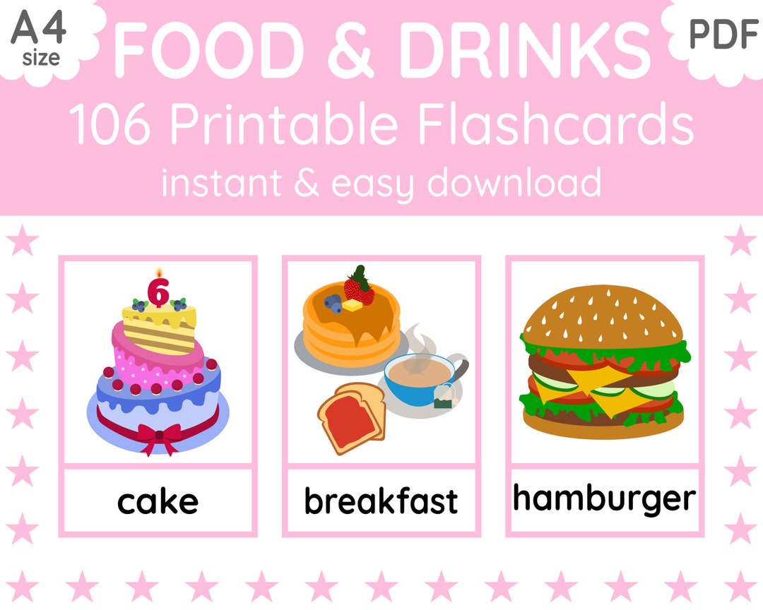Food & Drink Flashcards for Kids, English Learning (digital PDF ...