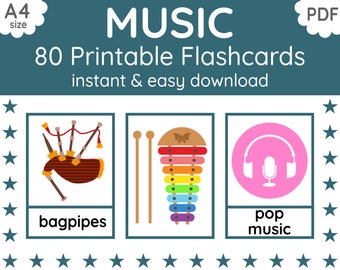 80 Musik Karteikarten | Musikinstrumente & Genres (Digitaler PDF Download)