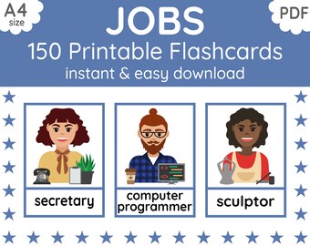 Flashcards voor 150 banen | Beroepen en carrières, Engels lesgeven (digitale pdf-download)
