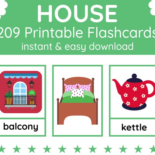 209 AUTOUR DE LA MAISON Flashcards | Articles ménagers | Chambres dans une maison | Meubles | Flashcards imprimables | Flashcards pour les enfants