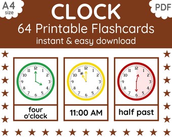 Klokflashcards voor kinderen, tijdregistratie, dagdelen (digitale pdf-download)