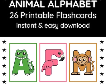 Flashcards dierenalfabet | 26 afdrukbare brieven (digitale pdf-download)