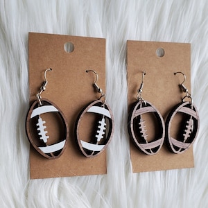 Laser cut wood football earrings