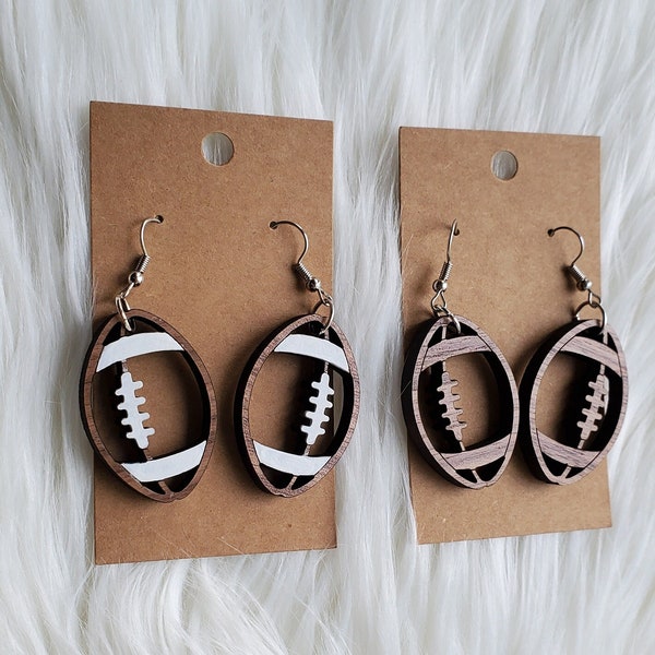 Laser cut wood football earrings