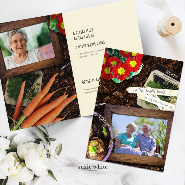 Printed Funeral Order of Service - Gardening theme - Allotment, Garden