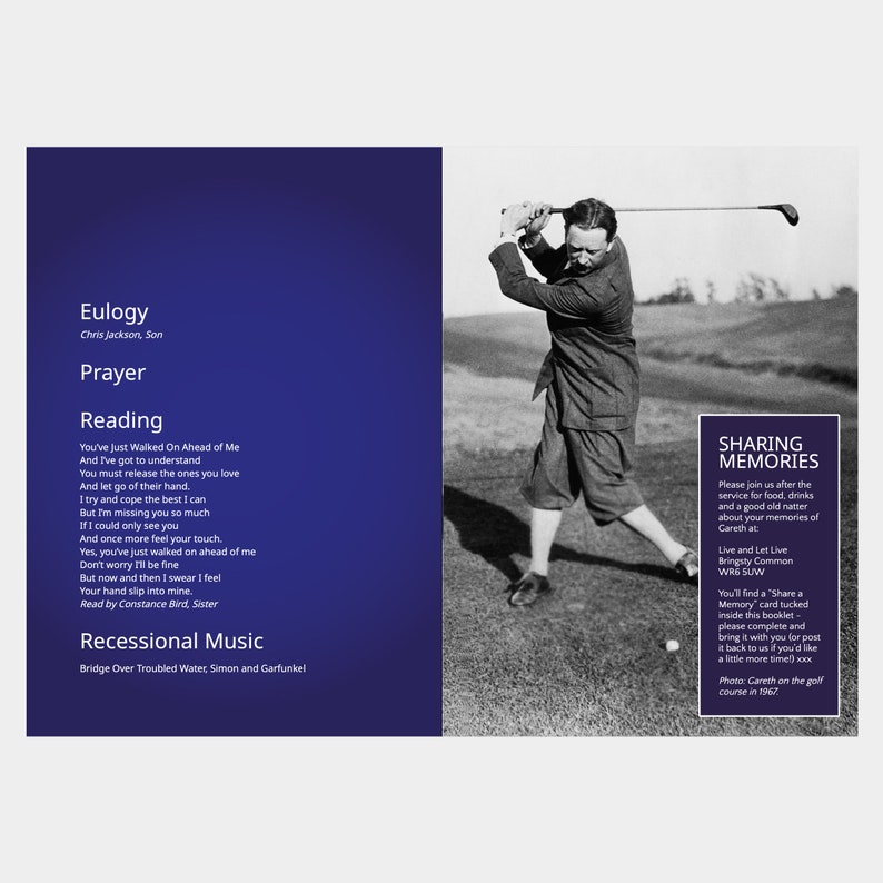 TEMPLATE Funeral Program Golf Theme Memorial &amp; Funeral Order - Etsy