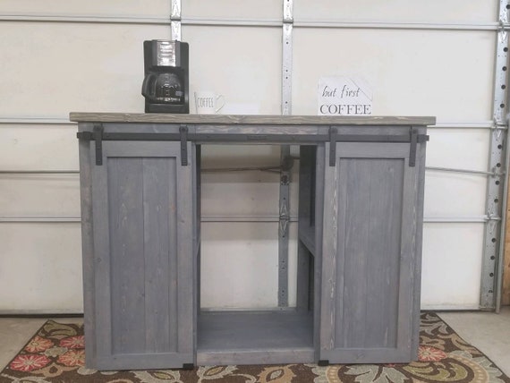 Farmhouse Style X Large Mini Frdge Cabinet With a Barn Door Slider