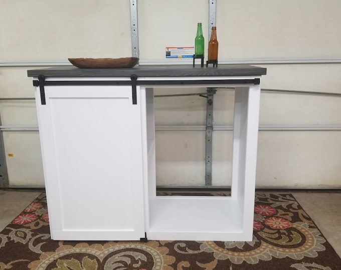 Mini Size Fridge Farmhouse Style With a Barn Door Slider / Modern Style Coffee Station