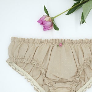 Ruffled woman panty Beige briefs Romantic cotton lingerie Comfortable underwear Gift for her Organic cute bloomer knicker With free bag