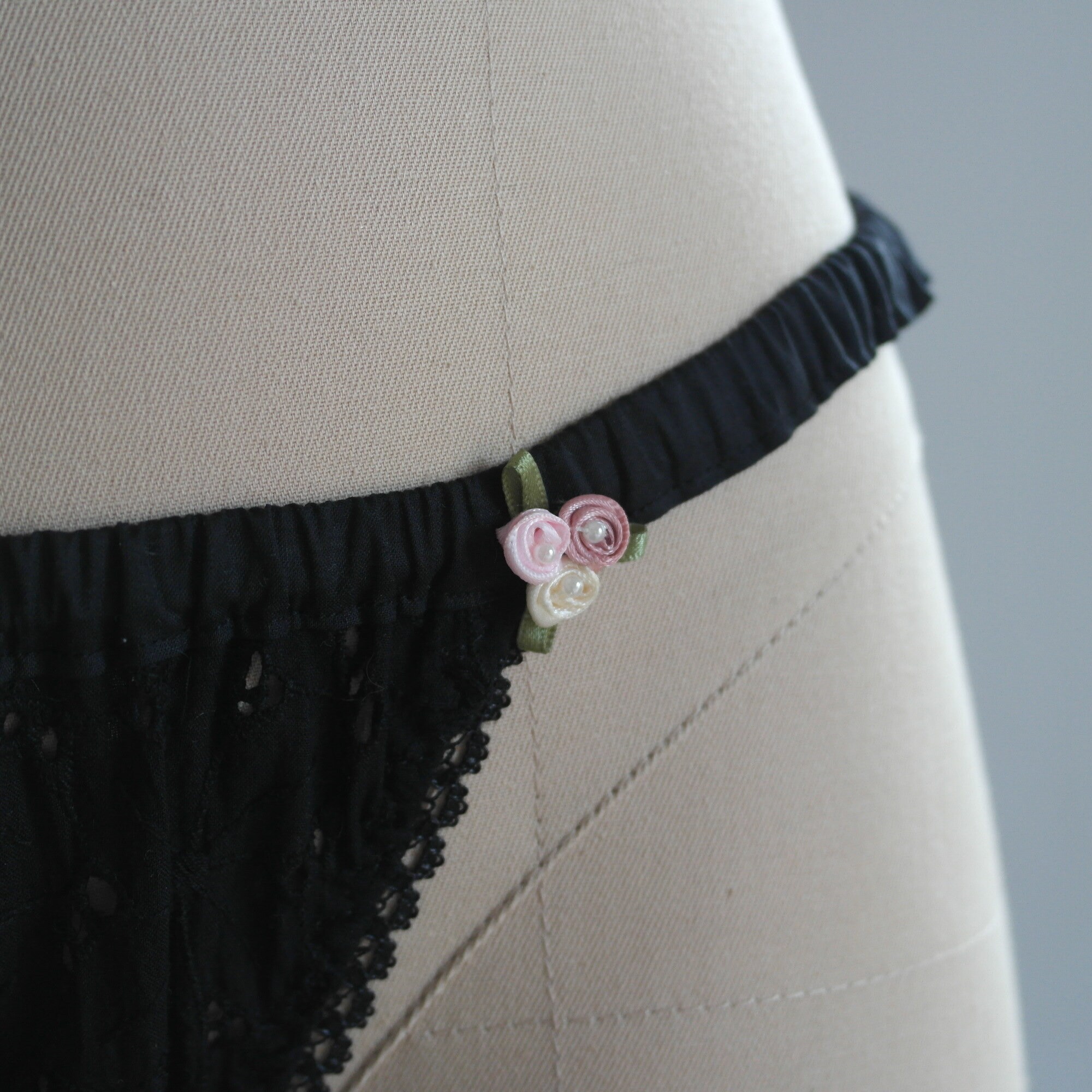 Black Embroidered Cotton Bikini With Side String Bikini Panty - Etsy