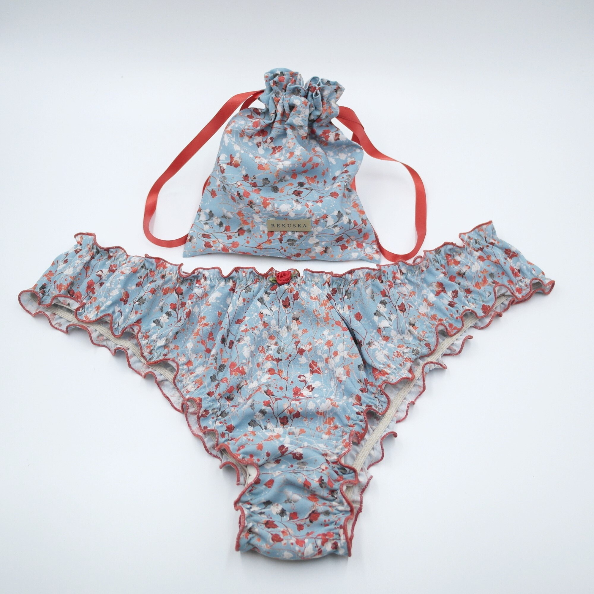 Ruffled Edge Panty With Satin Red Rose Handmade Lingerie Very Comfy