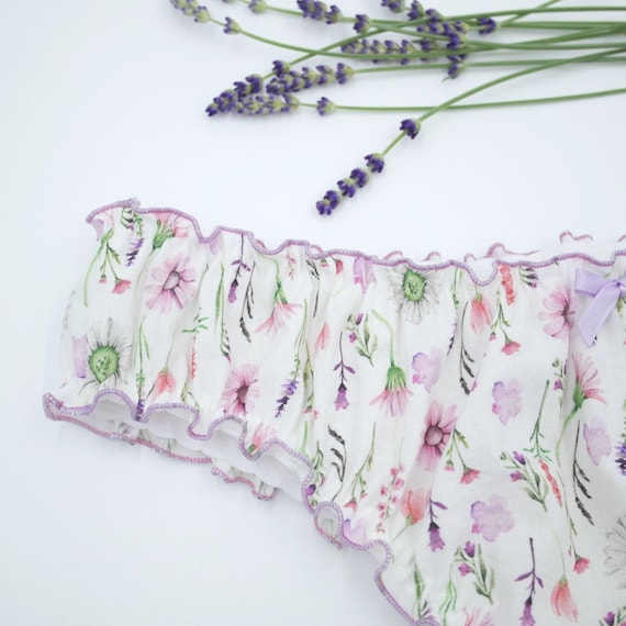 Wild Floral Cotton Panty: Purple Flovers Ruffled Briefs XS-XL - Etsy