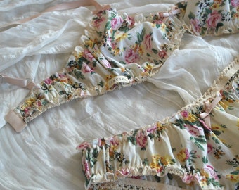 Ruffled lingerie set Bralette and matching panties Romantic cotton set