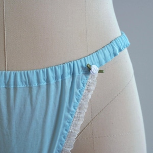 Baby Blau Baumwolle Panty: Handgemachter Side String Bikini XS-XL