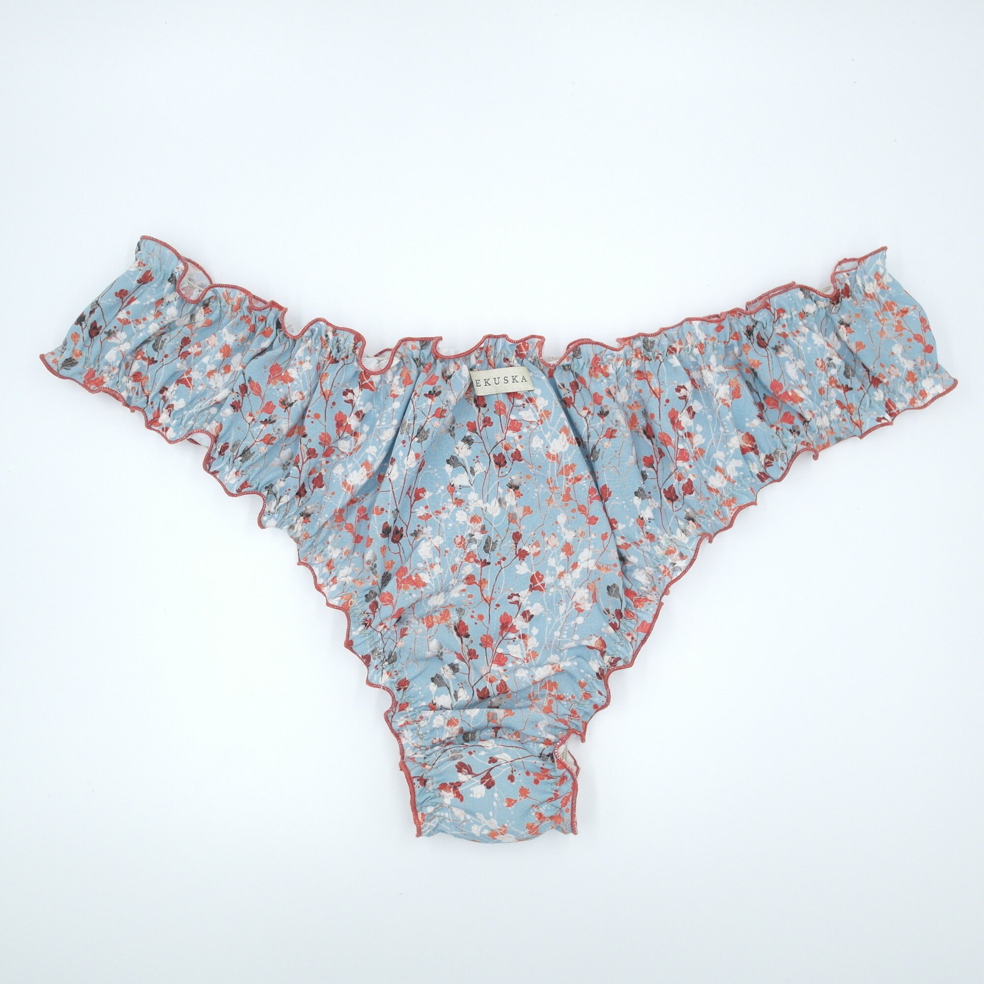 Ruffled Edge Panty With Satin Red Rose Handmade Lingerie Very Comfy