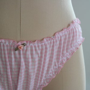 Pink brazilian panty Checked frilly bloomer Rekuska lingerie Pink pin-up panty Cotton underwear