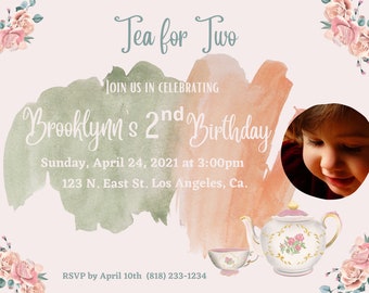 Tea for Two Birthday Party Invitation Self-Print File