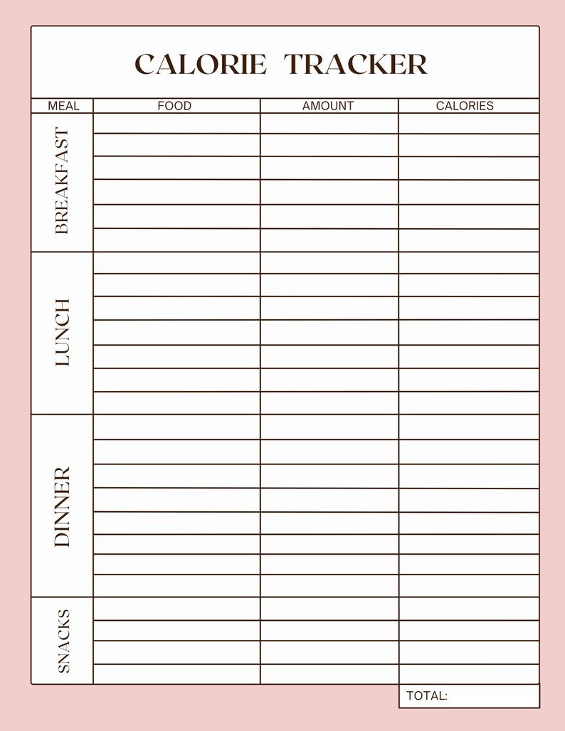 Daily Calorie Tracker Printable Meal Plan Calorie Counting Etsy