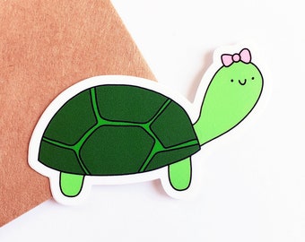 Happy Turtle met strik-schildpad-schattige-waterdichte vinylsticker