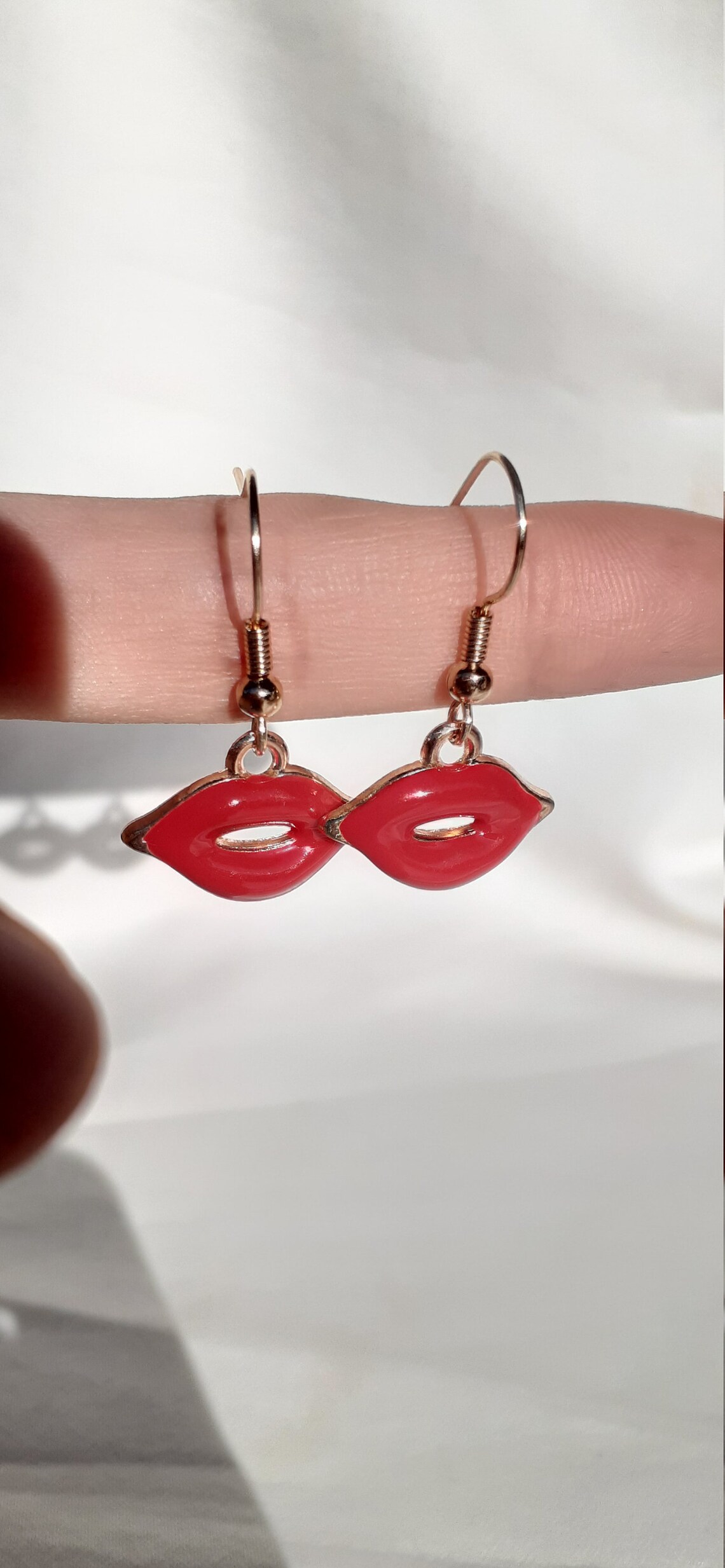 Red Lip Earrings Gold Red Lip Earrings Novelty Gifts Etsy