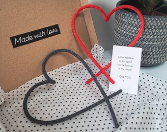 Wire Love Heart . Valentines Gift . Knitted heart .  Letterbox Gift . Nursery Wall Art . Heart Gift . New Baby Gift .  Wedding Present