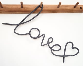 Love Wire Sign with Heart . Love Wire Word . Valentines Gift . Nursery Wall Art . Knitted Wire Word . New Baby Gift . Wall Hanging .