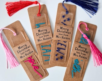Personalised Bookmark for Pupils . Present from Teacher . Well Done . Teacher Gift . Happy Christmas Gift to class . School Gift