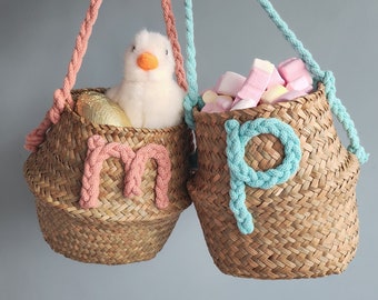 Personalised Children's Basket + Initial letter . Girls handbag . Birthday Bag . Kids beach bag . Hanging Basket . Custom Nursery Storage