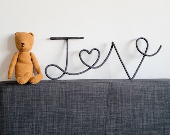 Love initials . Wire initial love Heart sign . Couples initials . Heart initials . Knitted Wire Word . Decor . Wall Hanging . Wire sign .