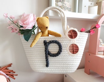 Personalised Girls Bag . Birthday Gift Little Girls . Beach Bag . Custom Initial . Toy bag .