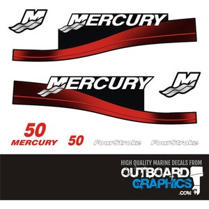Mercury 50hp four stroke outboard decals/sticker kit + FREE SQUEEGEE - All US orders shipped Duty Paid - No extra duty to pay.