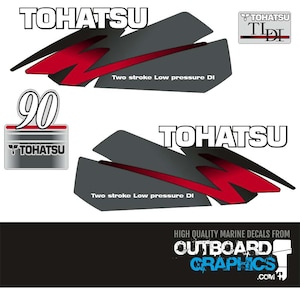 Tohatsu 90hp TLDI outboard engine decals/sticker kit - red + FREE SQUEEGEE