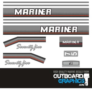 Mariner 75hp 2 stroke clamshell outboard decals/sticker kit + FREE SQUEEGEE