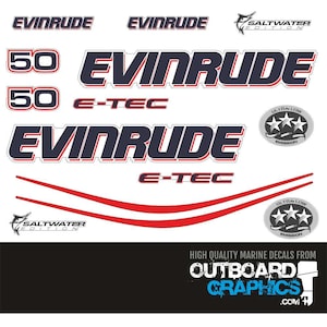 Evinrude 50hp Etec / e-tec outboard engine decals/sticker kit - WHITE cowl + Free Squeegee