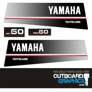 Yamaha 60hp autolube outboard engine decals/sticker kit – black + FREE SQUEEGEE