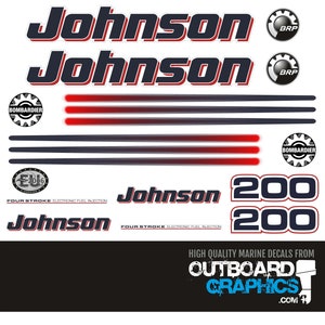 Johnson 200hp four stroke (2005) outboard engine decals/sticker kit + FREE SQUEEGEE