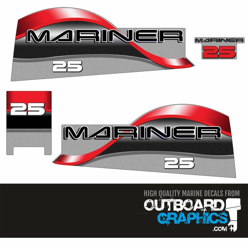 Kit décalcomanies/autocollants pour moteur hors-bord deux temps Mariner 25 CV + RACLETTE GRATUITE