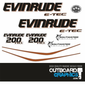 Custom colour Evinrude 200hp Etec/e-tec HO outboard engine decals/sticker kit (white cowl) + Free Squeegee