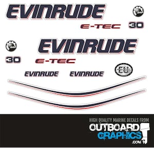 Evinrude 30hp Etec / e-tec outboard engine decals/sticker kit - WHITE cowl + Free Squeegee