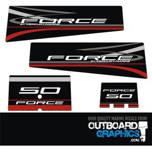Mercury Force 50hp outboard decals/sticker kit - black design + FREE SQUEEGEE