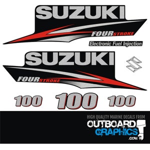 Suzuki DF100 100hp four stroke outboard engine decals/sticker kit - post 2010 + FREE SQUEEGEE