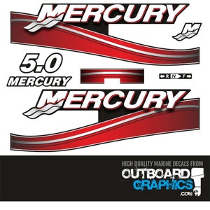 Mercury 5hp 2 stroke outboard decals/sticker kit (2006) inc resin domed M decal + FREE SQUEEGEE