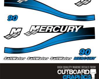 Mercury 90hp 2 stroke Saltwater series outboard decals/sticker kit