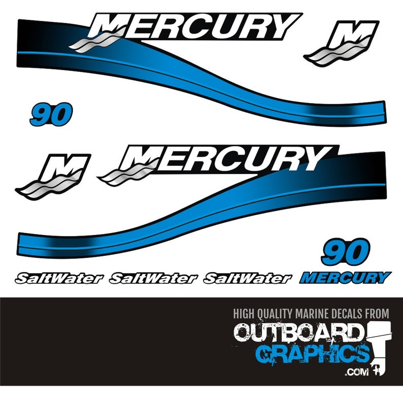 Mercury 90hp 2 stroke Saltwater series outboard decals/sticker kit image 1