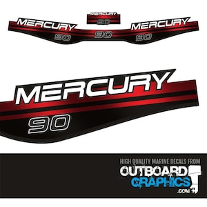 Mercury 90hp two stroke outboard decals/sticker kit (1996 - 1998) + FREE SQUEEGEE - All US orders shipped Duty Paid - No extra duty to pay.