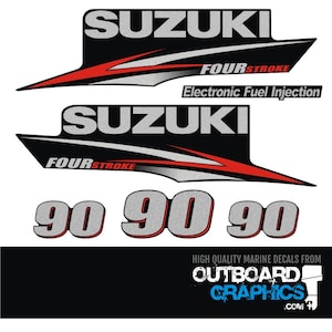 Suzuki DF90 90hp four stroke outboard engine decals/sticker kit - post 2010 + FREE SQUEEGEE